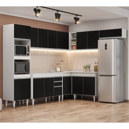 Armário de Cozinha Modulada de Canto 8 Peças Cp01 Balcão Branco/preto - Lumil - 2