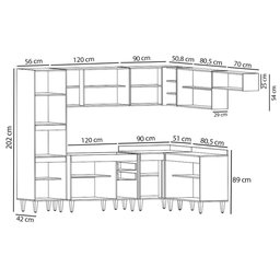 Armário de Cozinha Modulada de Canto 8 Peças Cp01 Balcão Branco/preto - Lumil - 4