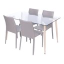 Ver imagem 3 de Conjunto Sala de Jantar Mesa com Tampo em Vidro e 4 Cadeiras em Metal e Corino Glam Cinza