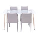 Ver imagem 1 de Conjunto Sala de Jantar Mesa com Tampo em Vidro e 4 Cadeiras em Metal e Corino Glam Cinza