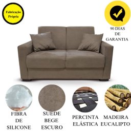 Sofá 2 Lugares Com Almofadas Gabrielly Suede Bege Escuro - 7