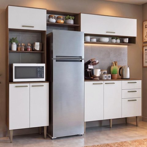 Cozinha Compacta Lille 7 Portas 2 Gavetas MDP 225cm Rustic-Branco Madesa