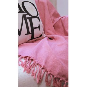 Manta xale sofá e cama ROSA CHÁ 2,20x1,50m tear artesanal decorativa protetora