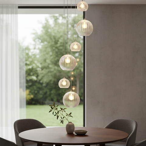 Lustre Mm Cnidário Ac. Cristal para Pé Direito Alto