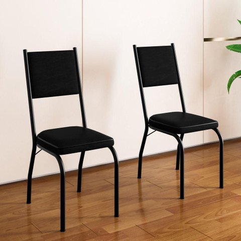 Kit 2 Cadeiras de Jantar 258 Sf Aço Tubular Assento Sintético Preto