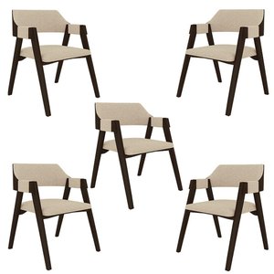 Kit 5 Cadeiras Sala de Jantar e Jogos Carteados Madeira Maciça Poker Linho Offwhite-capuccino G42