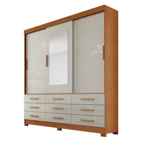 Guarda Roupa Casal Jequitibá 3 Portas 9 Gavetas com Espelho Cinamomo Fendi - Novo Horizonte