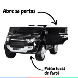 Carro Elétrico Infantil Controle Criança até 30kg Bluetooth Usb Mp3 5km/h Land Rover Defender Preto - 3 Carro Elétrico Infantil Controle Criança até 30kg Bluetooth Usb Mp3 5km/h Land Rover Defender Preto - 3