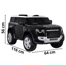 Carro Elétrico Infantil Controle Criança até 30kg Bluetooth Usb Mp3 5km/h Land Rover Defender Preto - 4 Carro Elétrico Infantil Controle Criança até 30kg Bluetooth Usb Mp3 5km/h Land Rover Defender Preto - 4