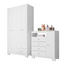 Ver imagem 2 de Guarda Roupa Infantil Bebê 4 Portas e Cômoda Sapateira 4 Gavetas Quarto Completo Branco Flex