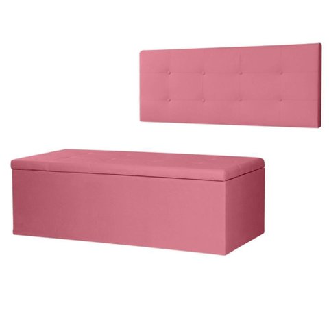 Kit Cabeceira Painel e Calçadeira Baú Casal King 1,95m Berlim Suede Rosa Dal Poz Estofados
