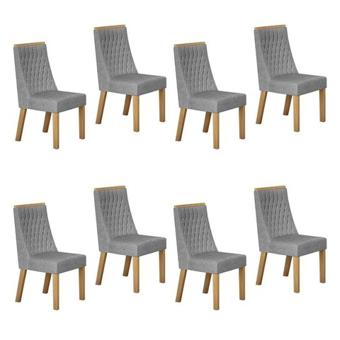 Kit de 8 Cadeiras para Sala de Jantar Luna Cinza/Cinamomo/Linho Prata