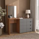 Ver imagem 1 de Cômoda Penteadeira Porto 4 Gavetas com Espelho 149x160cm Cinza/Freijó 240889