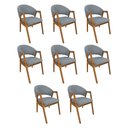 Ver imagem 1 de Kit 8 Cadeiras de Jantar Madeira Maciça Cerejeira Premium Helen Linho Cinza