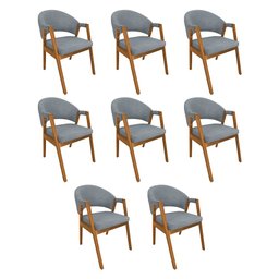 Kit 8 Cadeiras de Jantar Madeira Maciça Cerejeira Premium Helen Linho Cinza - 1