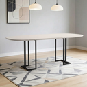 Ver imagem 1 de Mesa de Jantar 8 Lugares Retangular Orgânico com Vidro 200cm Pés Industrial Alina N01 Off White Pret