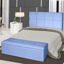 Kit Cabeceira de Cama Box Queen com Recamier Carol 160 cm Corino Azul Bebê - Móveis Mafer Móveis Maf - 5