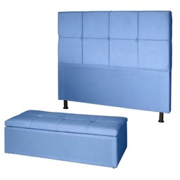 Kit Cabeceira de Cama Box Queen com Recamier Carol 160 cm Corino Azul Bebê - Móveis Mafer Móveis Maf - 1