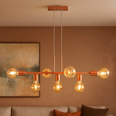 Luminária de Teto Pendente Rubis para 7 Lâmpadas 68cm Moderno Industrial - Rose Gold