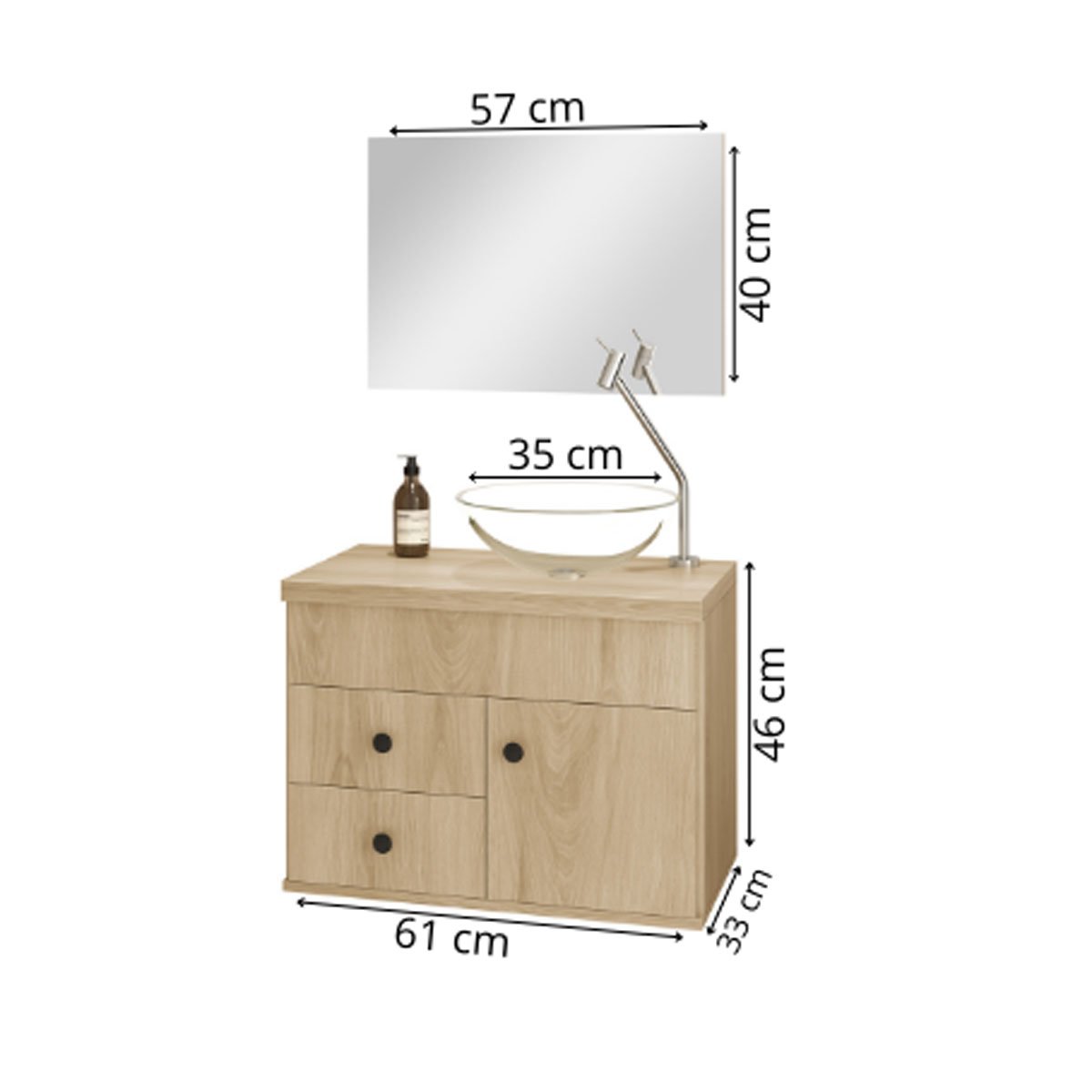Kit Luna 60 para banheiro com espelho e cuba suspenso MDF:Nature - 7
