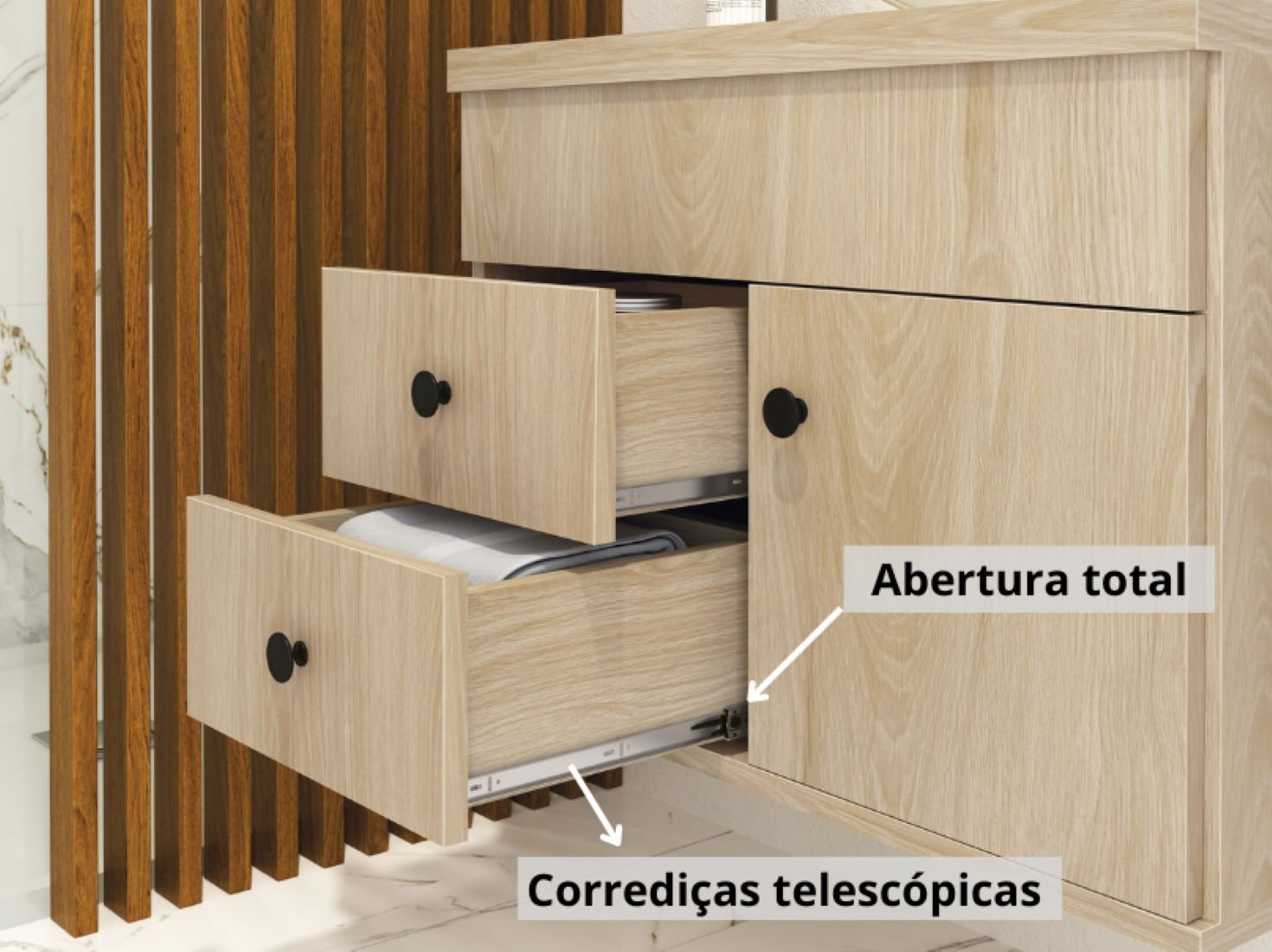 Kit Luna 60 para banheiro com espelho e cuba suspenso MDF:Nature - 4