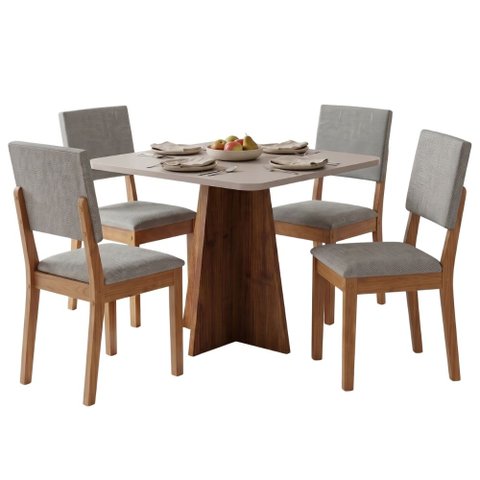 Conjunto Sala de Jantar Mesa Quadrada 0,90m Moove 4 Cadeiras Linda Viero