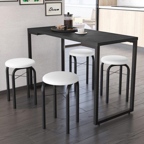 Conjunto Mesa De Cozinha 120cm 4 Banquetas Preto