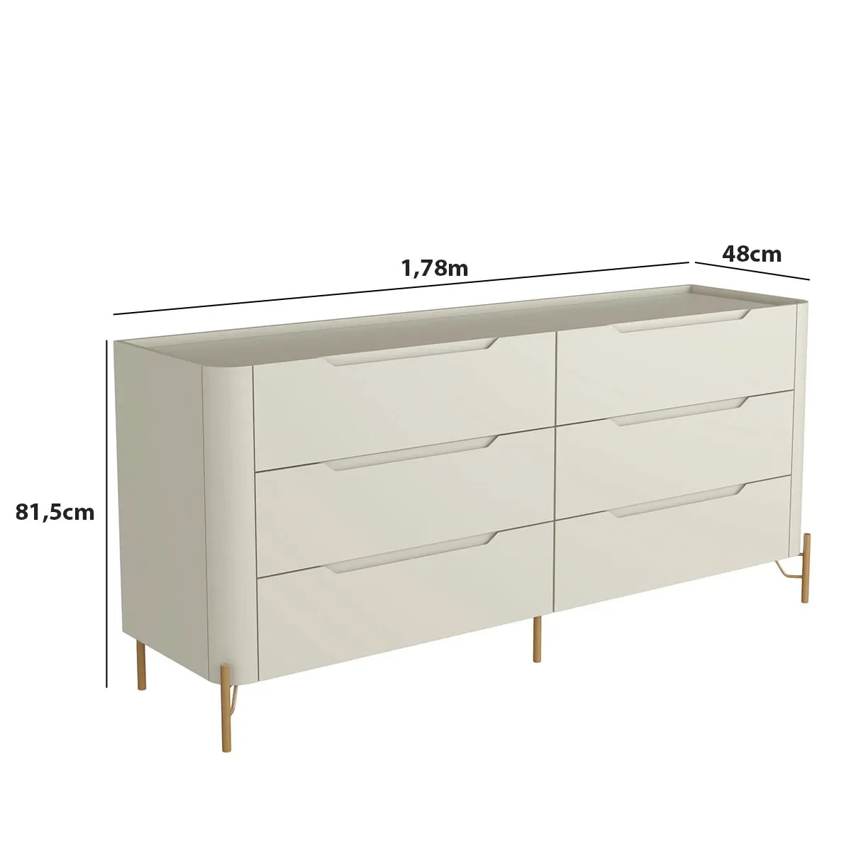 Ver imagem 3 de Cômoda Luna com 6 Gavetas em MDF – 178x81,5x48 cm – Acabamento Premium