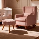 Ver imagem 1 de Poltrona de Amamentação Balanço com Puff Aurora Conforto Tecido Veludo, Estilo e Funcionalidade para