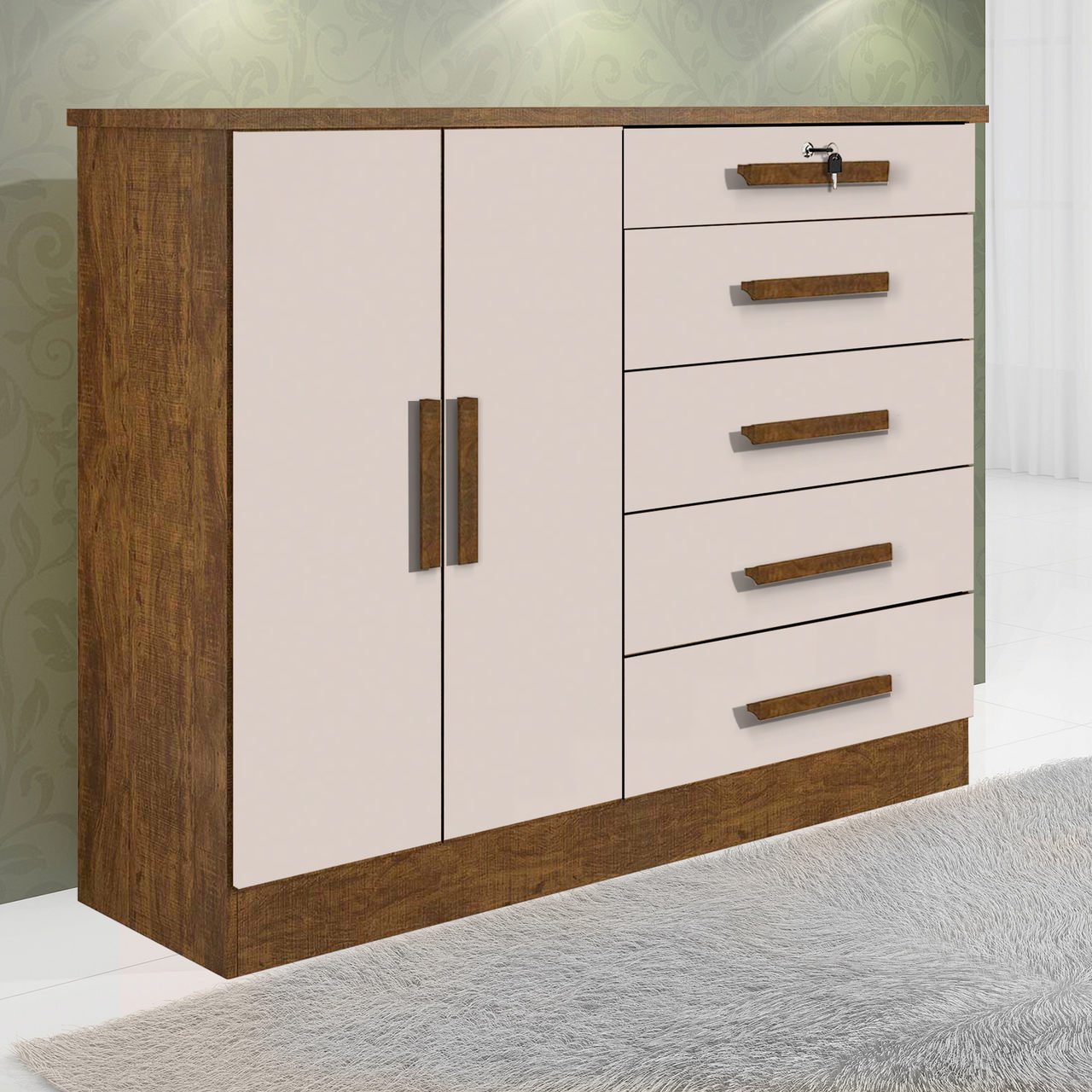 Cômoda 02 Portas e 05 Gavetas New Athos D'Doro Móveis Ypê Off D'Doro