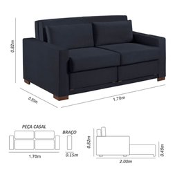 Sofa Cama Casal Sofia 2 Lugares 170cm com Pés de Madeira Talento Móveis - 5