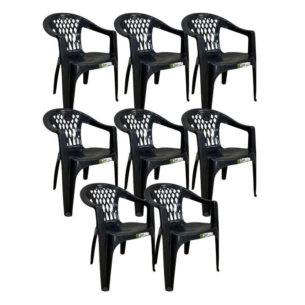 Kit 8 Cadeiras de Plástico com Braço Duo Bella Duoplastic Preto ...