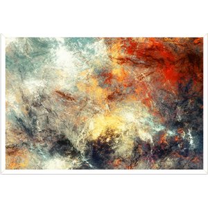 Quadro Decorativo Abstrato Vibrante com Moldura Caixa, na Posição Horizontal, Ideal para Ambiente de