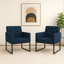 Ver imagem 2 de Kit 2 Poltronas Decorativas Reforçada Recepção Base Ferro Azul-marinho
