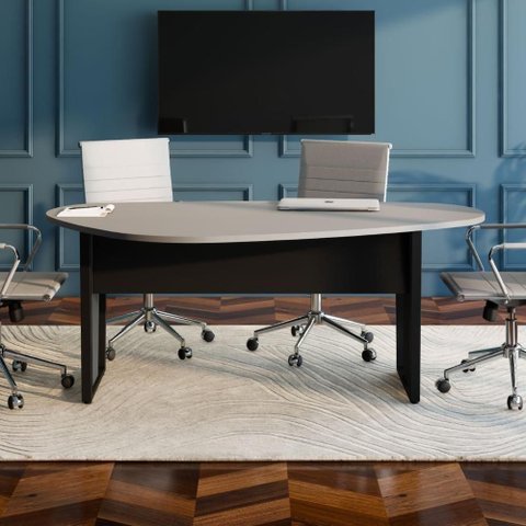 Mesa para Reunião Orgânica sem Gavetas MDF-MDP 183cm Cinza Sagrado com Preto F5