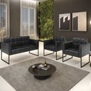 Ver imagem 2 de Sofá Namoradeira e 2 Poltronas Base Industrial Preto Ana Sintético Pu Preto - Ibiza