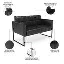 Ver imagem 3 de Sofá Namoradeira e 2 Poltronas Base Industrial Preto Ana Sintético Pu Preto - Ibiza