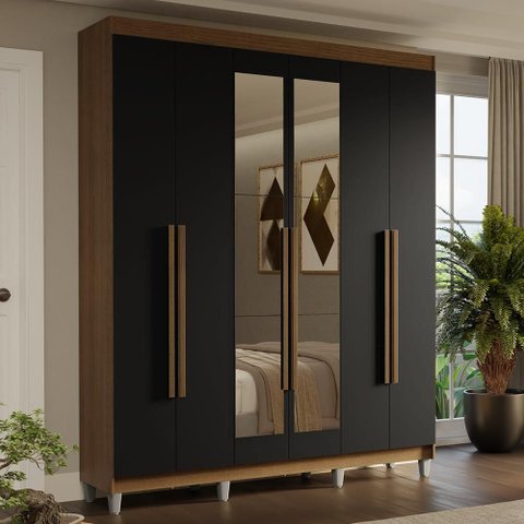 Guarda-Roupa Casal com Pés 6 Portas Batentes com Espelho Saturno Madesa