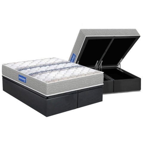 Conjunto Box Baú Queen: Colchão Espuma Probel D45 Guarda Costas Double Face Gray + Base Crc Suede