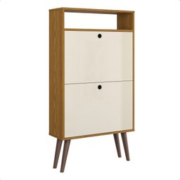 Sapateira com 2 Portas Basculantes Drex para Hall de Entrada ou Quarto - Nature com Off White - 3