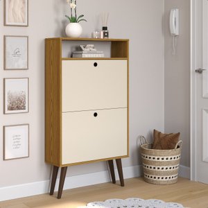 Sapateira com 2 Portas Basculantes Drex para Hall de Entrada ou Quarto - Nature com Off White