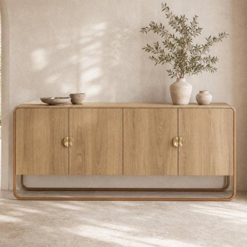 Aparador Buffet para Sala de Jantar 4 Portas Industrial 180cm Alek A03 Hanover Dourado - Lyam Decor