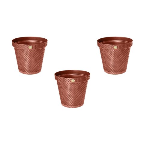 Kit C/ 3 Vaso Redondo Rattan Terracota 36lt Anti Dengue