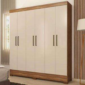 Guarda Roupa Casal 6 Portas e 2 Gavetas Verso - Amêndola Touch/off White