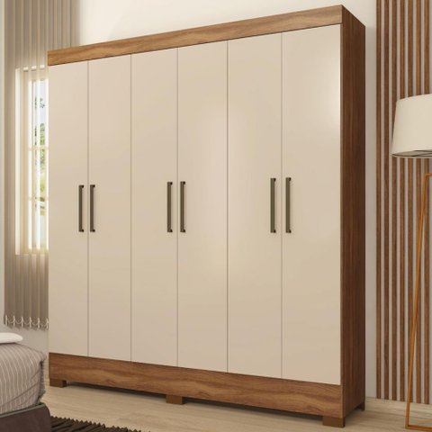 Guarda Roupa Casal 6 Portas e 2 Gavetas Verso - Amêndola Touch/off White