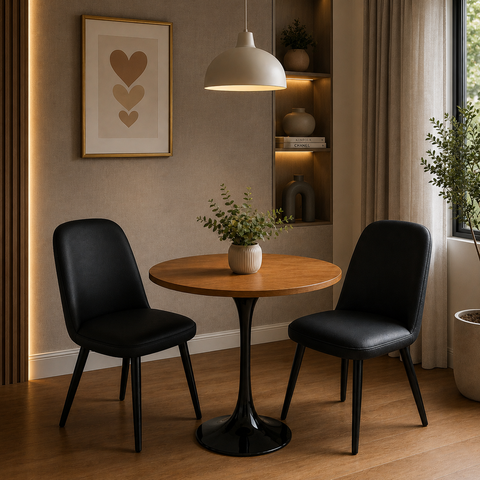 Mesa de Jantar Saarinen Preto Redonda 70cm - MDF Melamínico Freijó