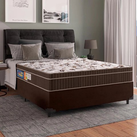 Cama Box Casal Marrom + Colchão Ortopédico de Espuma Firme Orthoface Polar 138x188x25cm - Suporta At