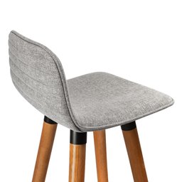 Banqueta Alta Luxo Linea Aço Preto Linho Cinza Base Carvalho - 4