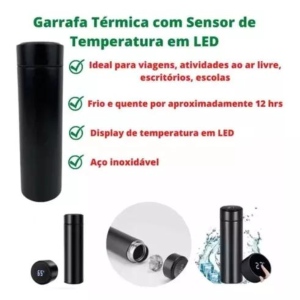 Garrafa Térmica a Vácuo Display Led Temperatura Garrafa de Água de Aço Inoxidável Copo Isolado - 9