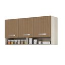 Ver imagem 3 de Armário Aéreo Multiuso Modulado 3 Portas 120 cm Montado em MDP – Amadeirado Cinza/Marrom
